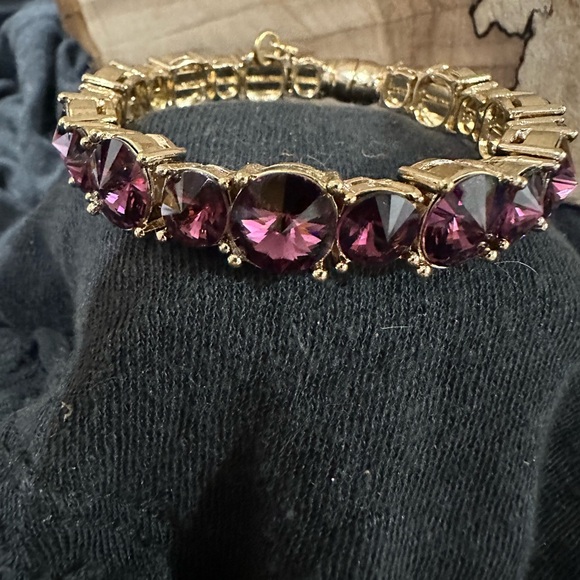 Tasha Gold Plate Bracelet with Purple Crystal Stones - Picture 4 of 4